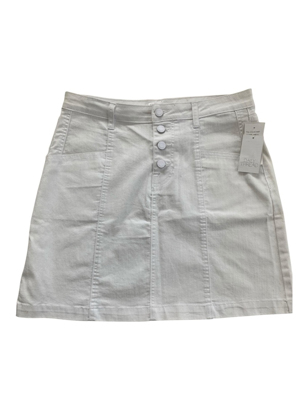 Daily Thread White Stretch Denim Button-Front Mini Skirt Size Medium
